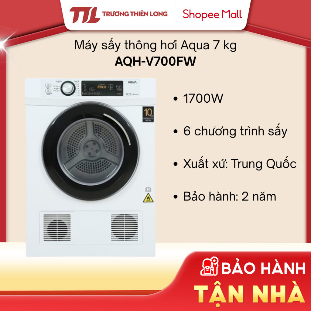 [Shopee - Lắp đặt 0Đ HN HCM] - AQH-V700FW - Máy Sấy Thông Hơi Aqua 7 Kg AQH-V700FW