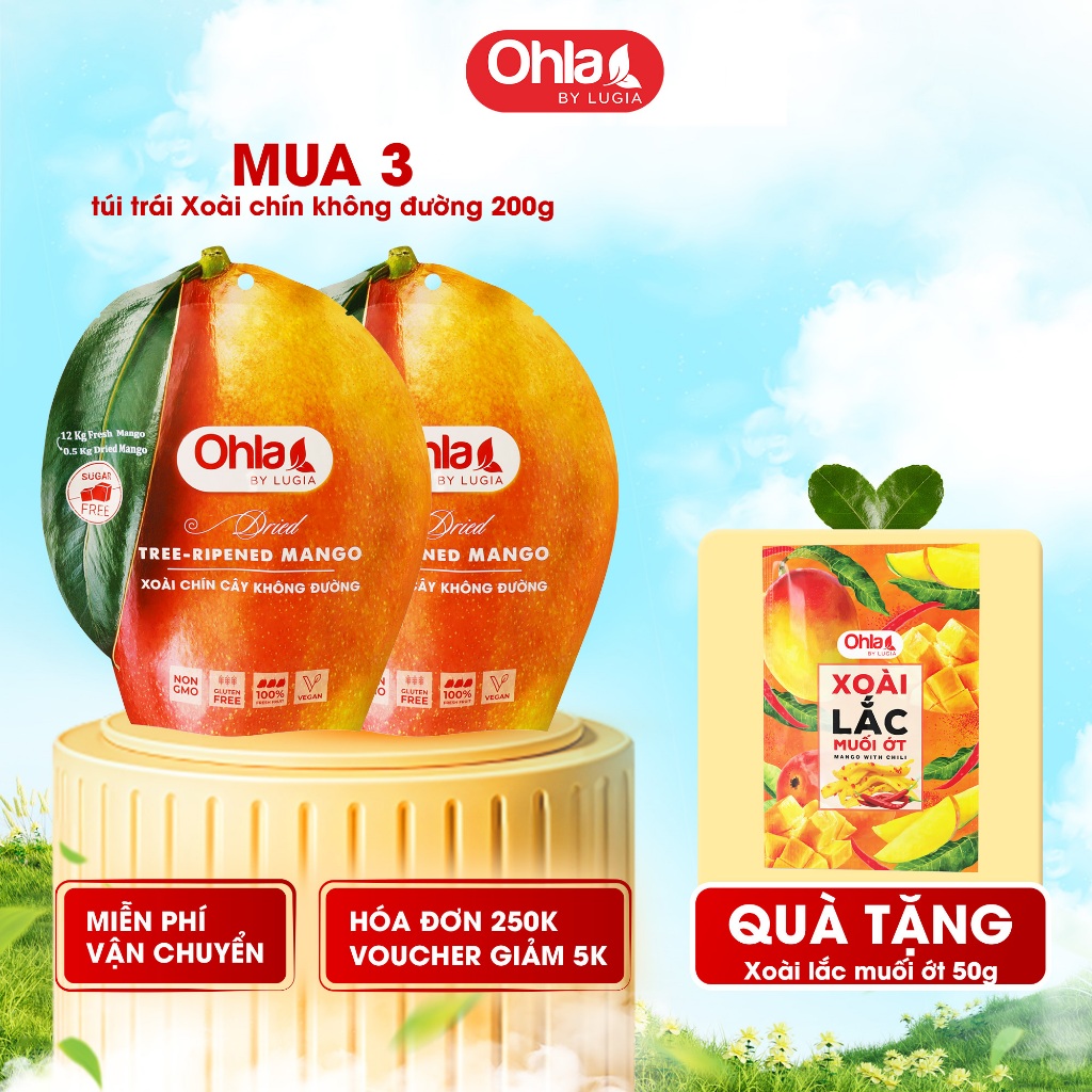 Xoài Sấy Dẻo Không Đường Ohla 200g - Xoài Chín Cây Nguyên Chất Tự Nhiên