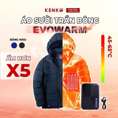 áo sưởi ấm KENKO EVOWARM công nghệ Nhật Bản tấm sưởi lớn hơn gấp 5 lần kháng nước,kháng tuyết BH 12T
