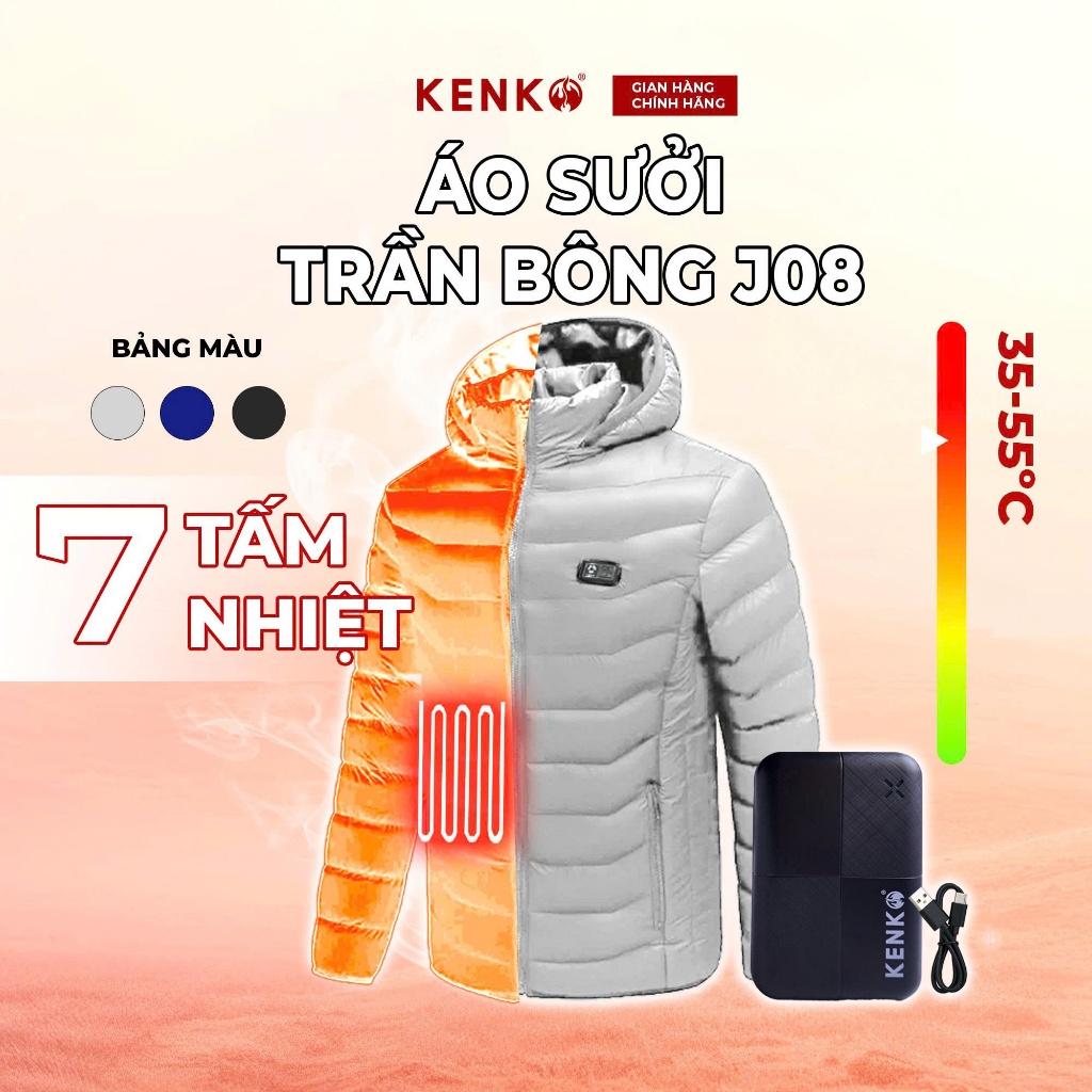 Bộ áo sưởi ấm J08 và pin KENKO công nghệ Nhật chống nước chống tuyết