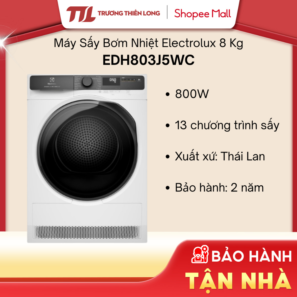 [Shopee - Lắp đặt 0Đ HN HCM] - EDH803J5WC - Máy Sấy Bơm Nhiệt Electrolux 8.0 Kg EDH803J5WC