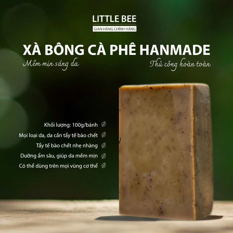 Xà bông cà phê hanmade 100g - Bánh xà phòng tẩy TBC giúp da mềm mịn sáng da tự nhiên