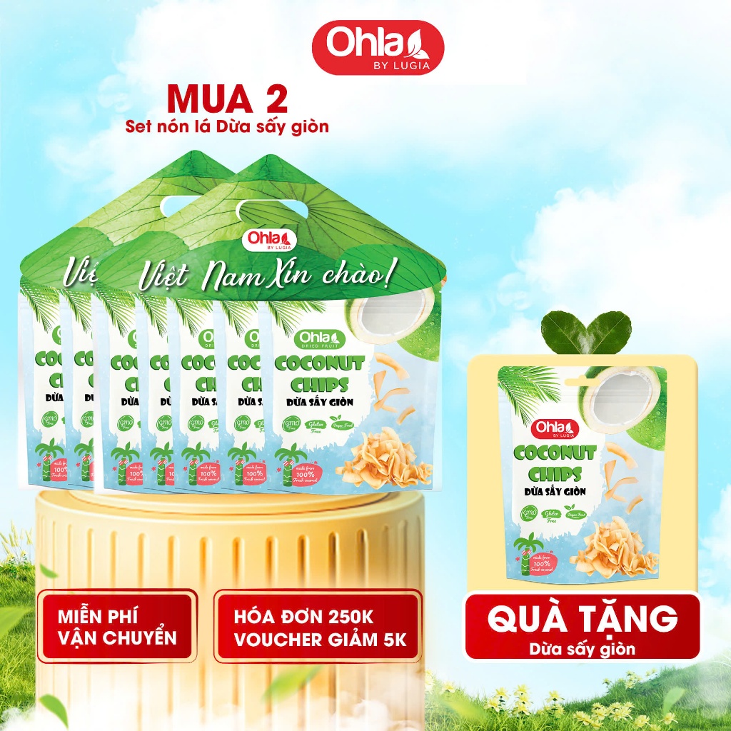 Set nón lá Dừa sấy giòn Ohla  5 túi x 50g  