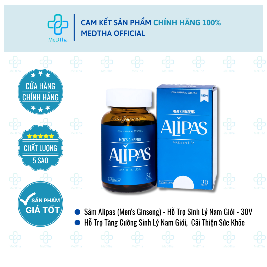 Sâm Alipas (Men's Ginseng) - Viên Uống Tăng Cường Sinh Lý Nam, Bổ Thận, Tráng Dương (Hộp 30 Viên)