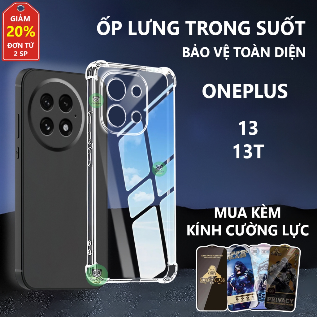 Ốp lưng OnePlus 13/ 13T chống sốc, trong suốt, silicon, bảo vệ camera-Panda