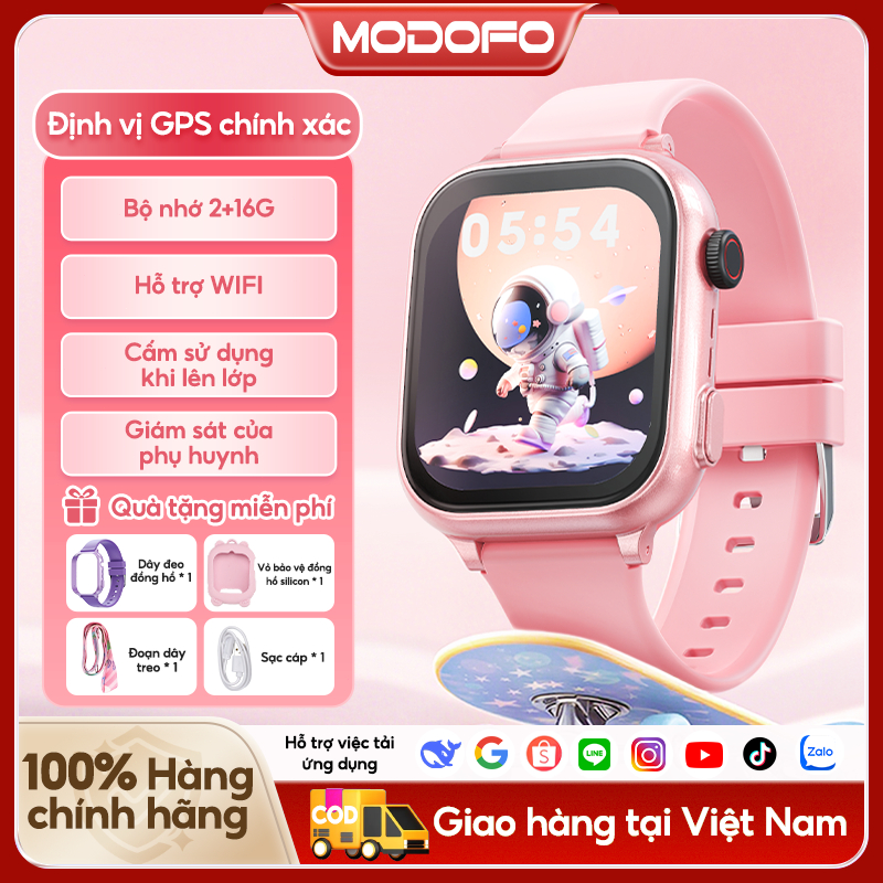 MODOFO 【Tiếng Việt】đồng hồ thông minh trẻ em GPS 4G nghe gọi Tuổi thọ pin 72 giờ IP67 không thấm
