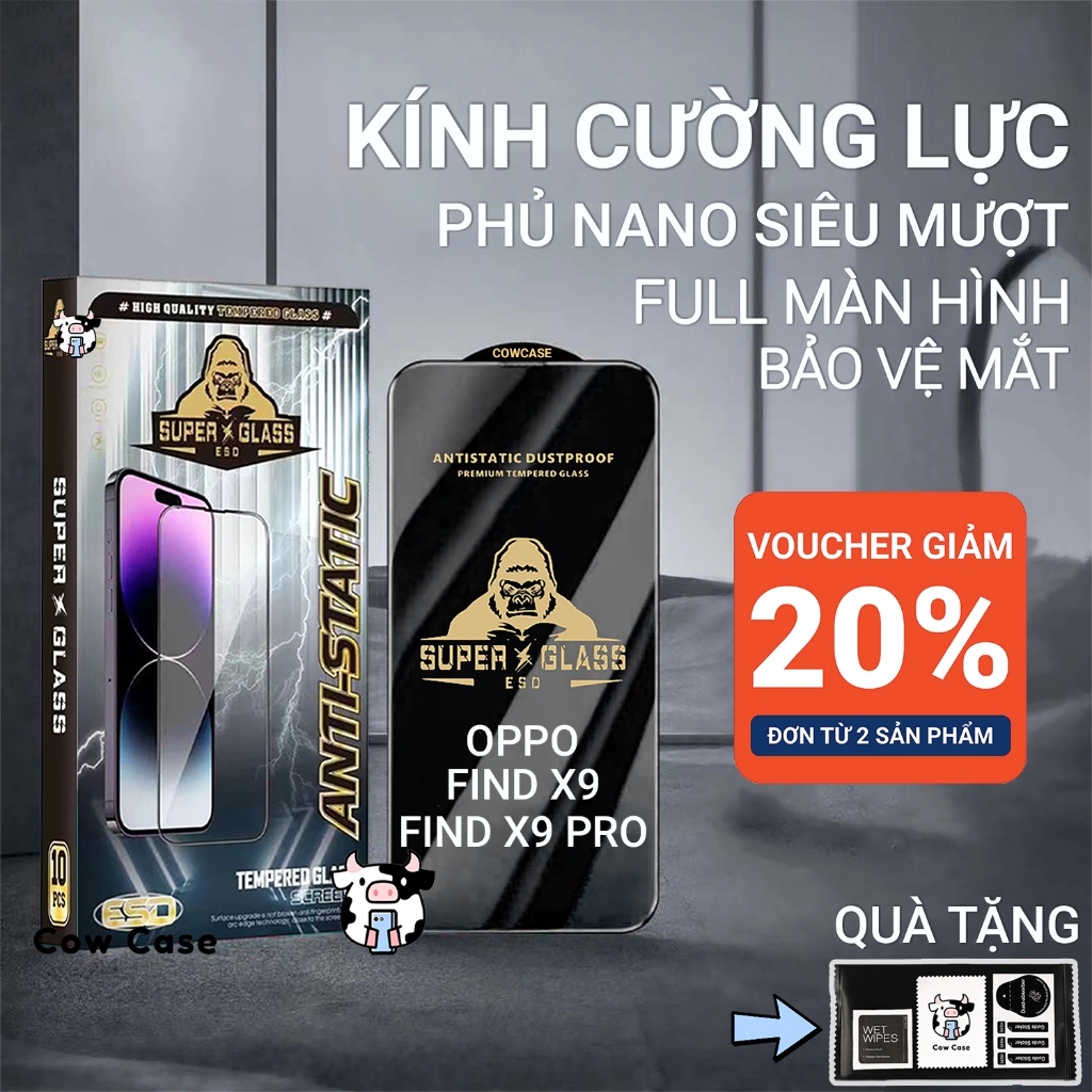 Cường lực Oppo Find X9, X9 Pro 5G Cow case full màn | Miếng kính dán Findx8 bảo vệ màn hình