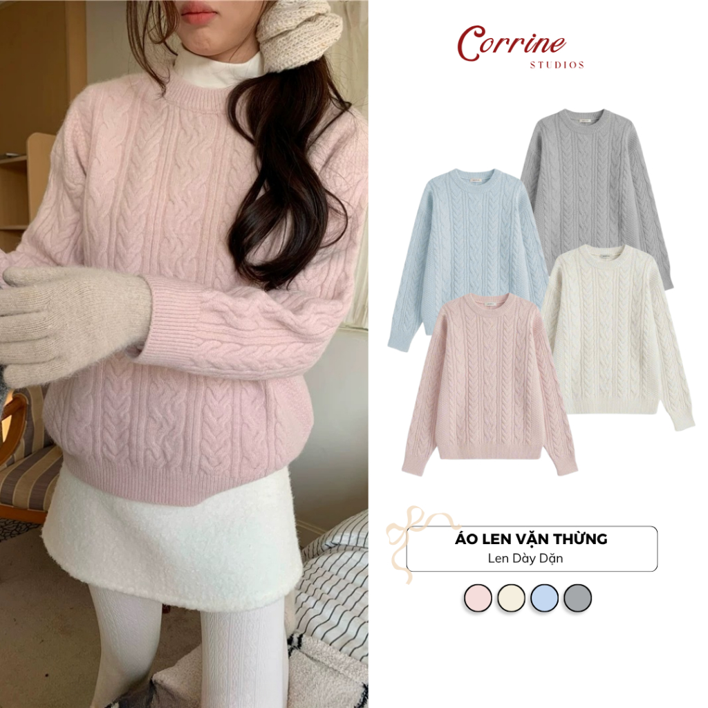 Áo Len Vặn Thừng Form Rộng 𝑪𝒐𝒓𝒓𝒊𝒏𝒆 Áo Len Dày Dặn Màu Pastel Phong Cách Hàn Quốc AL01