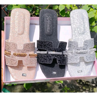  Dép nữ quai ngang đính đá đế bệt sang trọng dép kiểu nữ đẹp .  .Hn 