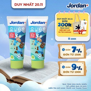 Bộ 2 Kem đánh răng Jordan cho trẻ em vị táo bước 1 cho bé 6-12 tuổi - 75g xuất xứ Na Uy 