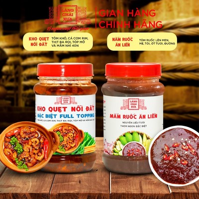 COMBO 2 HỦ gồm KHO QUẸT 5IN1 FULL TOPPING 250g và MẮM RUỐC ĂN LIỀN 260G Làng Chài Xưa