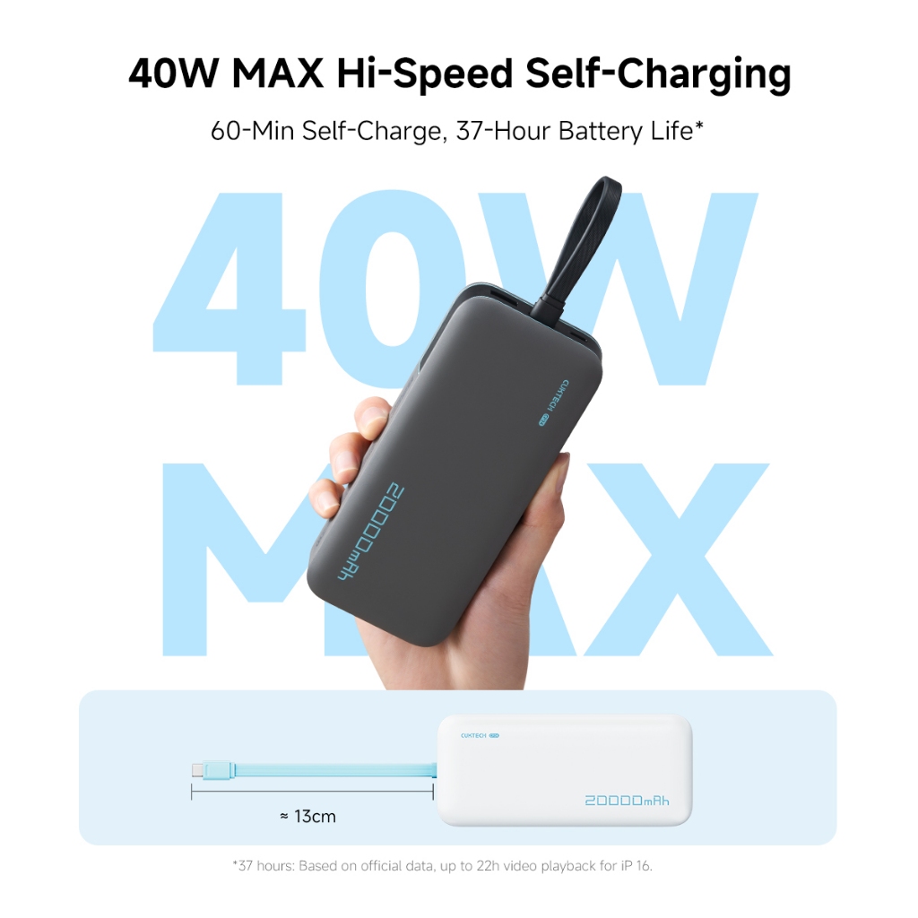 【Được chứng nhận CCC】CUKTECH Pin Dự Phòng 20000mAh Sạc Nhanh 40W – Tích Hợp Dây, Hỗ Trợ iP 38W / Xiaomi 33W —— CP24 | BigBuy360 - bigbuy360.vn