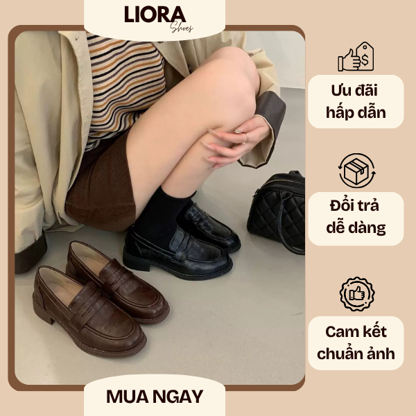 •Liora Shoes• (Tăng size) Giày Loafer trơn da mềm đế cao 4cm chuẩn hàng loại 1 mã 2911-1