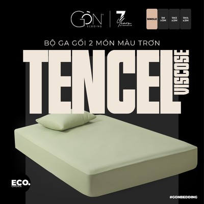 [Single] Bộ Ga Gối 2 Món Gòn Bedding Lụa Tencel Viscose Cao Cấp Màu Trơn 1mx2m | 1m2x2m | 1m4x2m