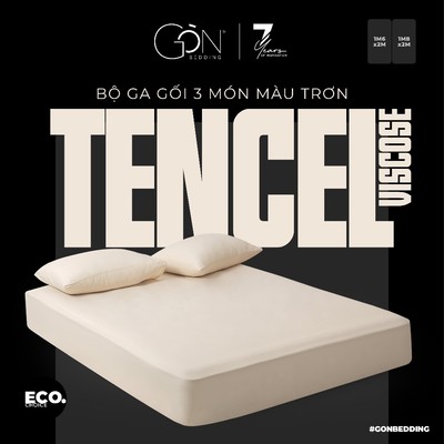 Bộ Ga Gối 3 Món Gòn Bedding Lụa Tencel Viscose Cao Cấp Màu Trơn 1m6x2m | 1m8x2m