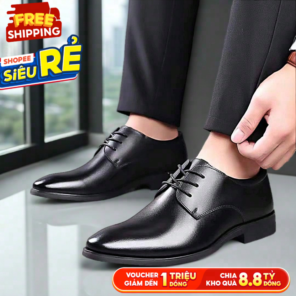 Giày Buộc Dây Nam Giày Da Nam  Da Bò  Đế Khâu Cao 4.5cm Phù Hợp Cho Đi Làm Và Đi Chơi G 11 bảo hành 12 tháng