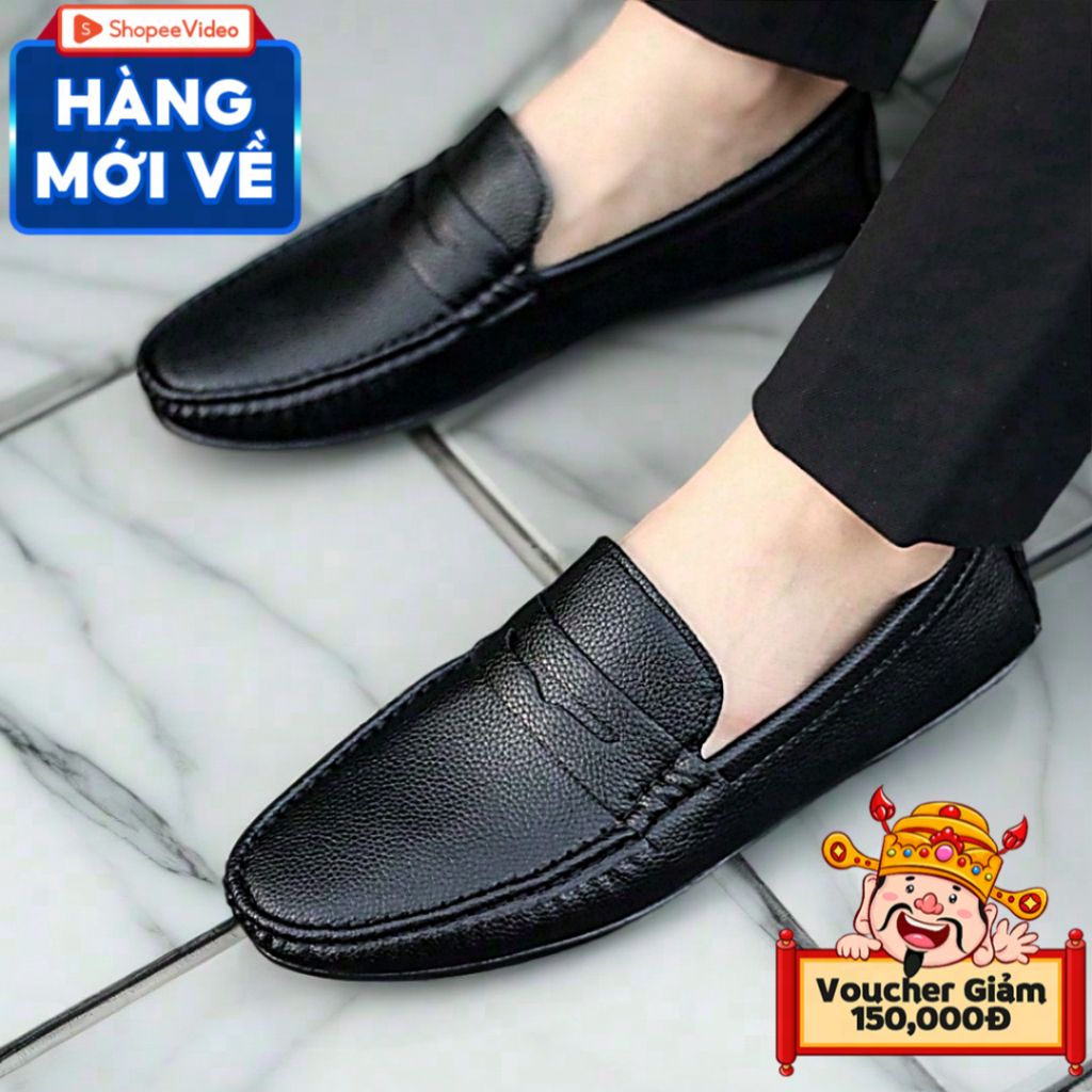 Giày Da Lười Da Bò  Đế Khâu Cao 3 cm  Giày Lười Nam  Đẹp G66 Trẻ Trung Bảo Hành 12 tháng