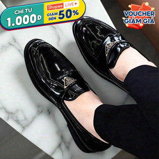 Giày Da Lười Nam  Cao Cấp  Đế Cao Su Khâu Chắc Chắn Đế Cao 4.5 cm Da Bóng Màu Đen Bảo Hành 12 tháng