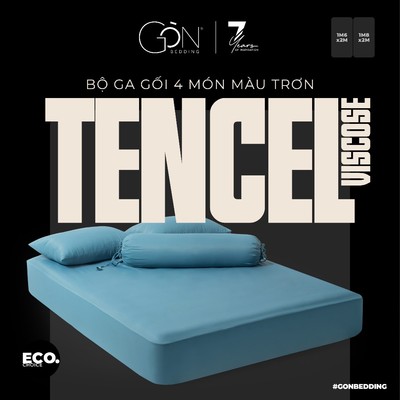 Bộ Ga Gối 4 Món Gòn Bedding Lụa Tencel Viscose Cao Cấp Màu Trơn 1m6x2m | 1m8x2m