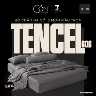  Bộ Chăn Ga Gối 5 Món Gòn Bedding Lụa Tencel 60s Màu Trơn 1m6x2m - 1m8x2m  Dành cho nệm 10-20cm  