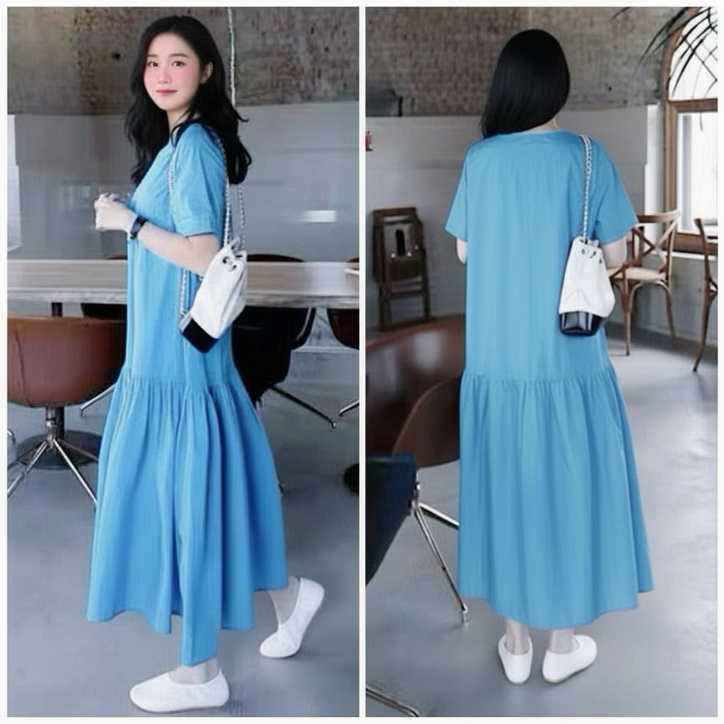 Đầm xanh đuôi cá basic, váy du lịch, dạo phố (kèm hình thật)