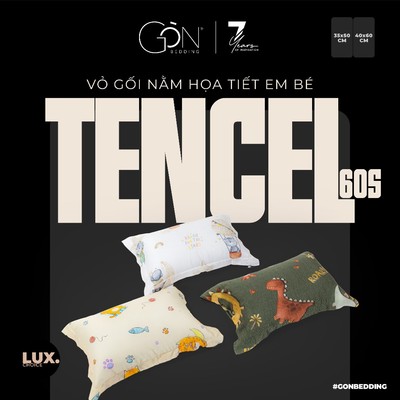 [Nhiều mẫu] 01 Vỏ Gối Nằm Em Bé Gòn Bedding Lụa Tencel 60s Hoạ Tiết 35x50cm | 40x60cm