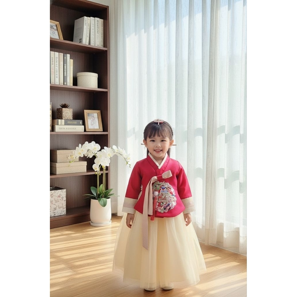 váy hanbok cho bé tặng cài tóc