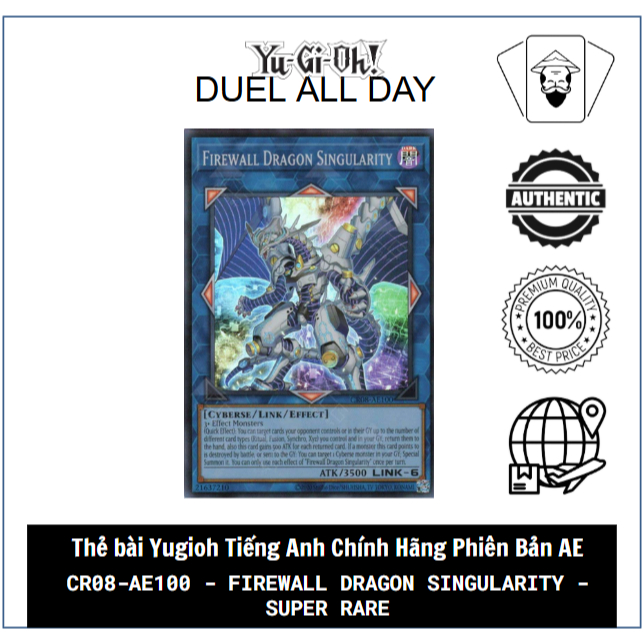 Thẻ bài Yugioh chính hãng AE: CR08-AE100 - Firewall Dragon Singularity - Super Rare