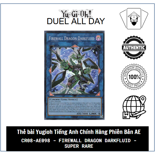 Thẻ bài Yugioh chính hãng AE: CR08-AE098 - Firewall Dragon Darkfluid - Super Rare