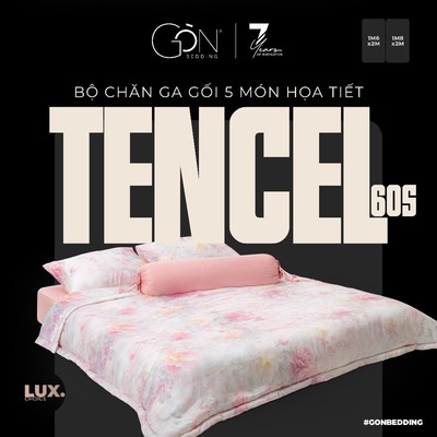 Bộ Chăn Ga Gối 5 Món Gòn Bedding Lụa Tencel 60s Hoạ Tiết Gorgeous Floral 1m6x2m - 1m8x2m (Dành cho nệm 10-20cm)