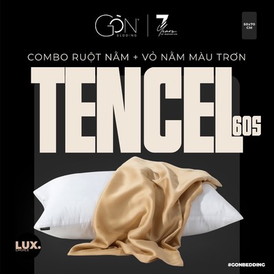Combo Ruột Gối Gòn Lông Vũ Và Vỏ Gối Nằm Lụa Tencel 60s Gòn Bedding Cao Cấp Màu Trơn 50x70 cm