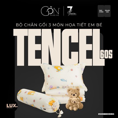 [Combo ngủ ngoan] Bộ Chăn Gối Em Bé Lụa Tencel 60s Cao Cấp Gòn Bedding (Siêu mềm mát, an toàn da)