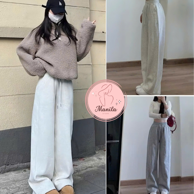 Quần ống rộng nữ lưng cao bản to hot trend, quần ống suông chất nỉ 2 da dày dặn mềm mịn dễ phối phon