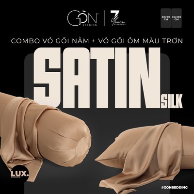 Combo Vỏ Gối Nằm Và Vỏ Gối Ôm Lụa Satin Premium Gòn Bedding Cao Cấp Khoá Kéo Màu Trơn 50x70 cm & 35x100 cm