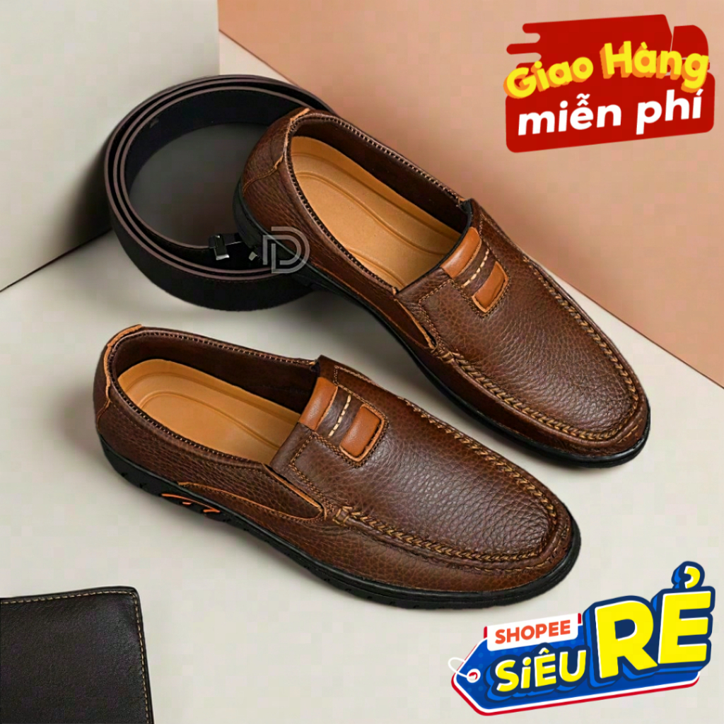 Giày Lười Da Nam da bò thật Đế Cao 3 cm Thanh LỊch Mạnh Mẽ Quý Phái G68  bảo hành 12 tháng