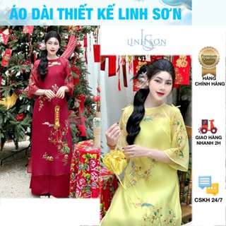  Áo Dài Cảnh Khuê Thiết Kế Dáng Suông 4Tà Xéo Xọ chất vải tơ cao cấp họa tiết Hoa Xuân - Áo Dài Thiết Kế Linh Sơn 