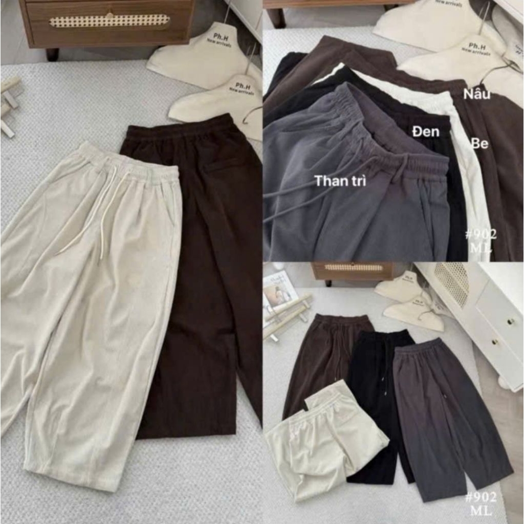 (Mẫu Mới from rộng ) Quần  baggy dáng thụng  chất liệu vải  nhung  tăm lưng thun kèm dây rút, 2 túi  chéo | BigBuy360 - bigbuy360.vn