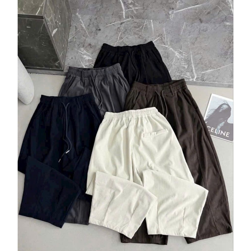 (Mẫu Mới from rộng ) Quần  baggy dáng thụng  chất liệu vải  nhung  tăm lưng thun kèm dây rút, 2 túi  chéo | BigBuy360 - bigbuy360.vn