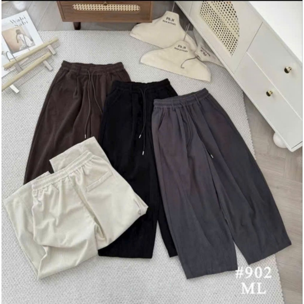 (Mẫu Mới from rộng ) Quần  baggy dáng thụng  chất liệu vải  nhung  tăm lưng thun kèm dây rút, 2 túi  chéo | BigBuy360 - bigbuy360.vn