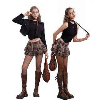   MỞ BÁN  THE FANCE |  Chân váy xếp ly sọc caro cạp trễ y2k có quần trong COOKIE 