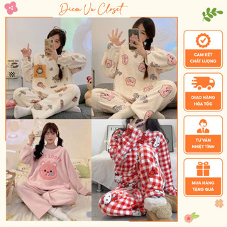   CÓ SẴN  Bộ ngủ nữ chất bông lông nhung mùa đông set pijama chất dày dặn dễ thương 