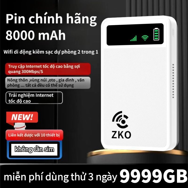 Bộ Phát Wifi Di Động 4G Kiêm Sạc Dự Phòng 8000Mah Nhỏ Gọn, Tiện Lợi Kết Nối Mạng Tốc Độ Cao 300mbps Trên Xe 5G