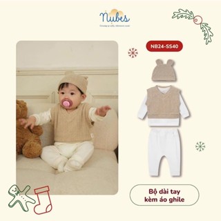   SET 4 MÓN   Bộ quần áo sơ sinh dài tay kèm áo ghile len cho bé trai bé gái – Set đồ sơ sinh mùa đông Hàn Quốc 3–12M 