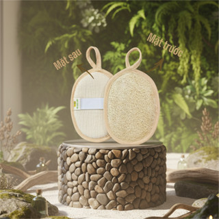 KB Bông Tắm Xơ Mướp 1 Mặt Xơ - Hình Oval 9*13cm - KB Ecolife Oganic