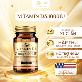   HSD 05 2028  Viên Uống Solgar Vitamin D3 1000 IU - Ngừa Loãng Xương Hỗ Trợ Sức Khỏe Xương Khớp  Lọ 90 Viên  