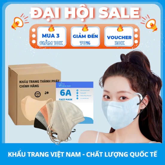 Combo 100 Cái Khẩu Trang 6A THÀNH PHÁT 4 Lớp Lọc Bụi Mịn Chống Tia UV, Thời Trang, Dễ Thở
