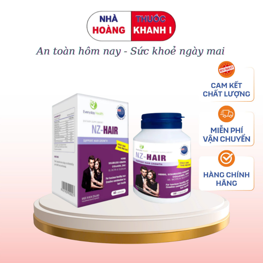 Viên uống NZ Hair Everyday Health giúp tăng cường sức khỏe tóc, giảm gãy rụng,óng mượt Hộp 60 viên