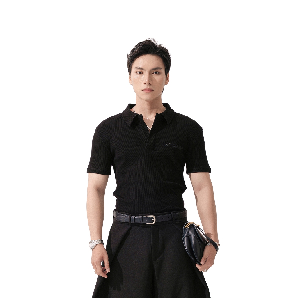 Áo polo form slim Uncle M cotton ribbed knit cổ v nam nữ Unisex thêu - Rib Slim Polo