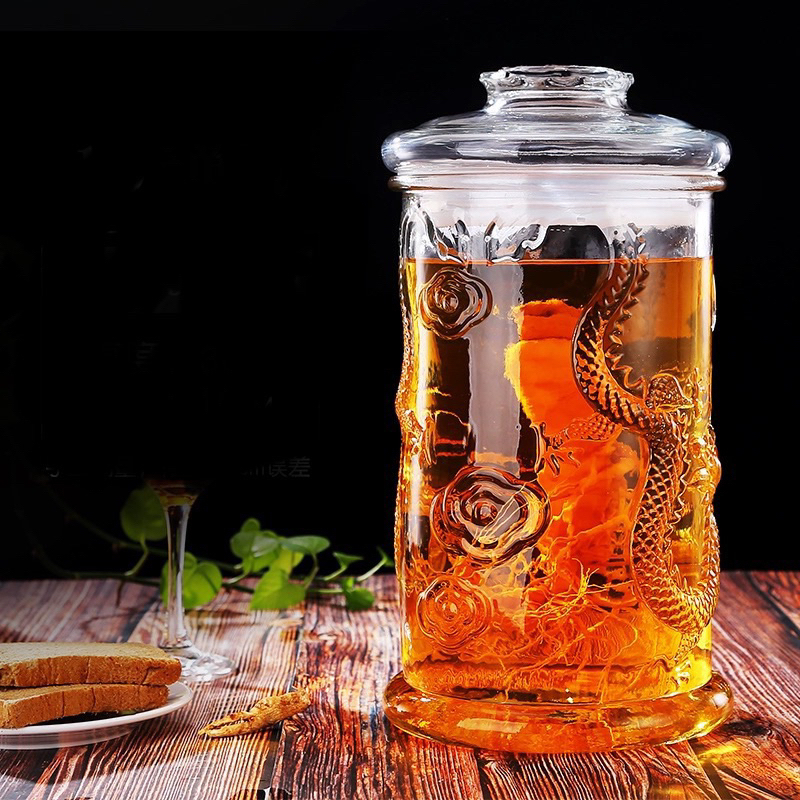 Bình Ngâm Rượu Thuỷ Tinh Dáng Trụ, Dùng Ngâm Sâm, Đinh Lăng,Nấm, Hoa( 6L, 8L,10L,12L,15L )