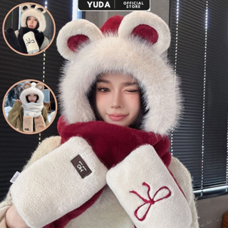  Mũ len nữ lông cừu trùm đầu mùa đông,nón len nữ tai gấu kèm khăn quàng cổ dễ thương cute giữ ấm nhiệt MLC04 